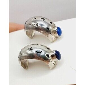 Sterling Silver Lapis Statement Earrings w Symbols Tribal Southwestern